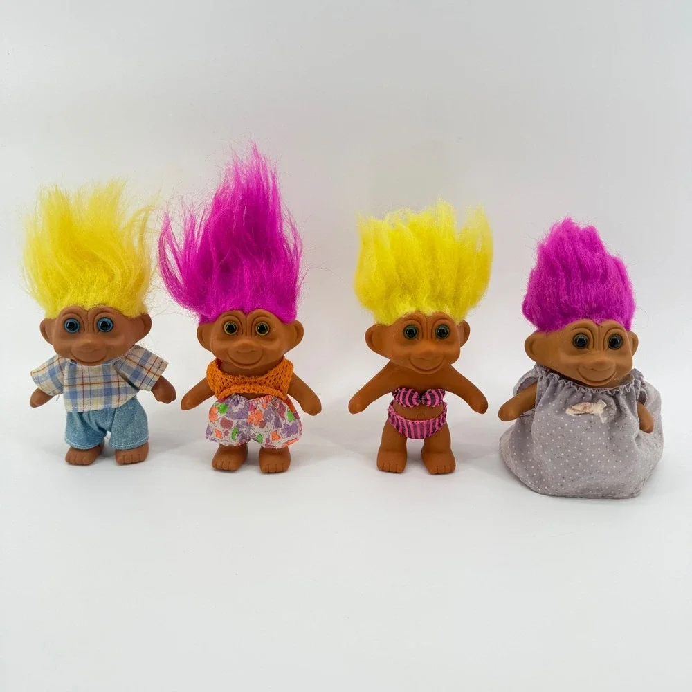 TNT Troll Doll Set Vintage 1991 Kids 3in Multi Color Neon Hair‎ 4pc Lot